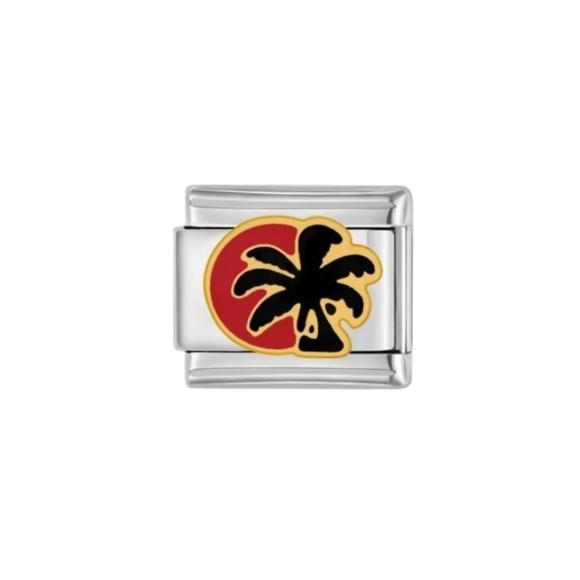 Silver Charm with Palm Tree & Sunset‎ Italian Compasabable Bracelet Nomination - Picture 1 of 11